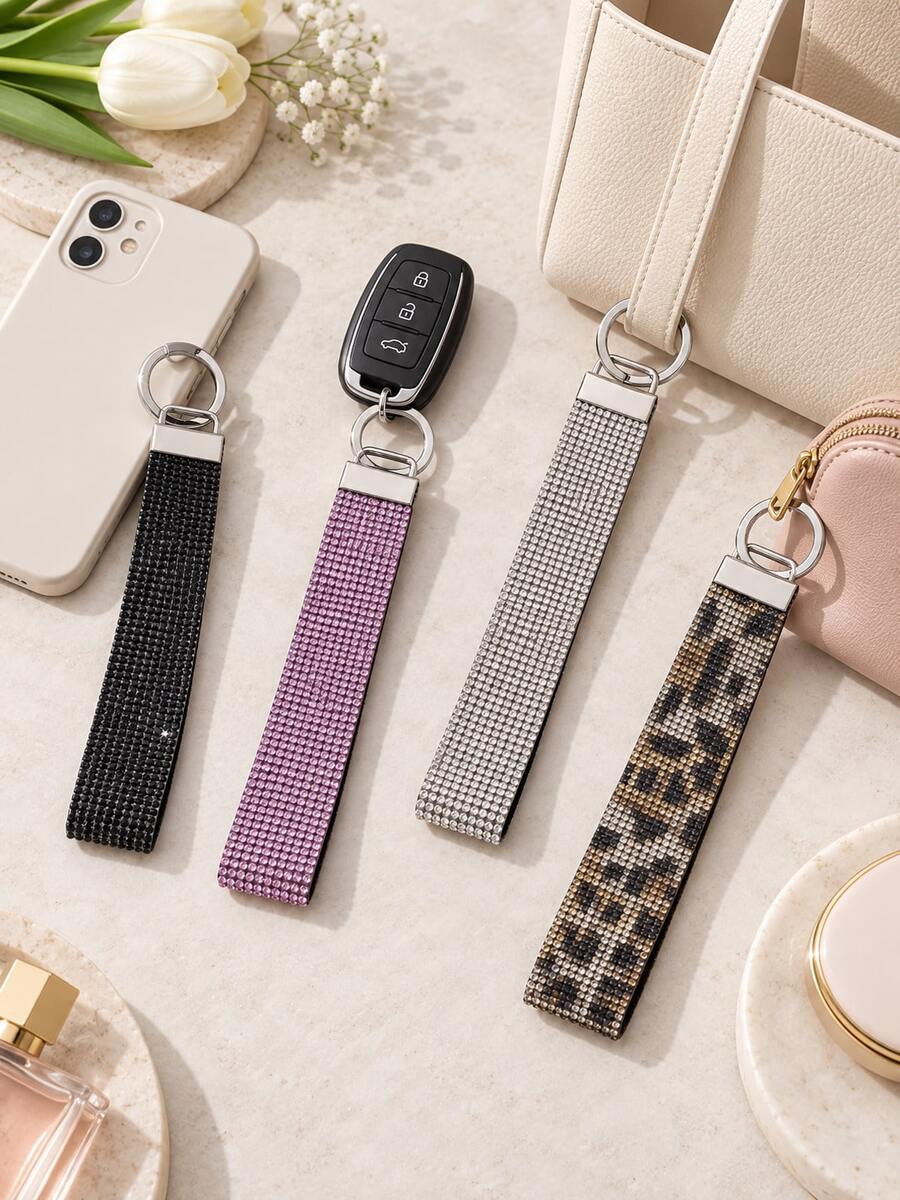 Llavero de estilo francés con strass, llavero para coche, elegante colgante para bolso, regalo de Navidad y Acción de Gracias - Multicolor A - Ver 1