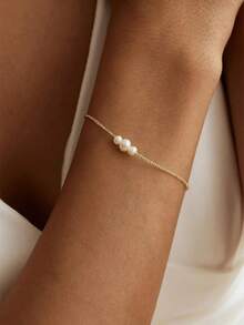 1pc Elegant, Minimalist Chain Bracelet With Faux Pearls, Suitable For Daily Wear, Dating, Wedding, Holiday, As A Gift For Women - Multicolor - View 1