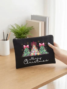 Christmas Tree Coquette Makeup Bag, Bow Snowflake Merry Christmas Print Cosmetic Pouch, Large Capacity Canvas Travel Toiletry Bag, Xmas Gift Storage Zipper Pouch For Women Girls - Multicolor - View 8