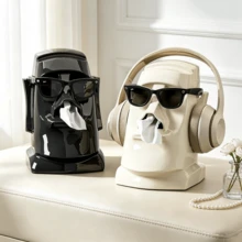 Fun Stone Statue Tissue Box, Built-In Spring, Multi-Functional Desktop Storage Rack, Earphone Stand, Fashion Glasses Jewelry Display, Home Office Decor - Same Style, Multiple Colors - View 4