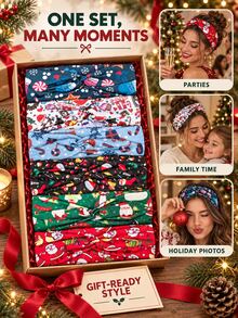 1-Piece Christmas-Print Wide Headband – Soft, High-Stretch Hair Accessory Suitable For Holiday Parties And Everyday Wear - Multicolor - View 5