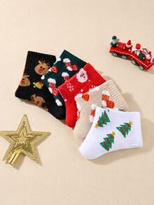 10 Pairs Christmas Santa Mid-Calf Socks, Reindeer Christmas Socks, Christmas Tree Holiday Atmosphere Socks - Multicolor - View 2