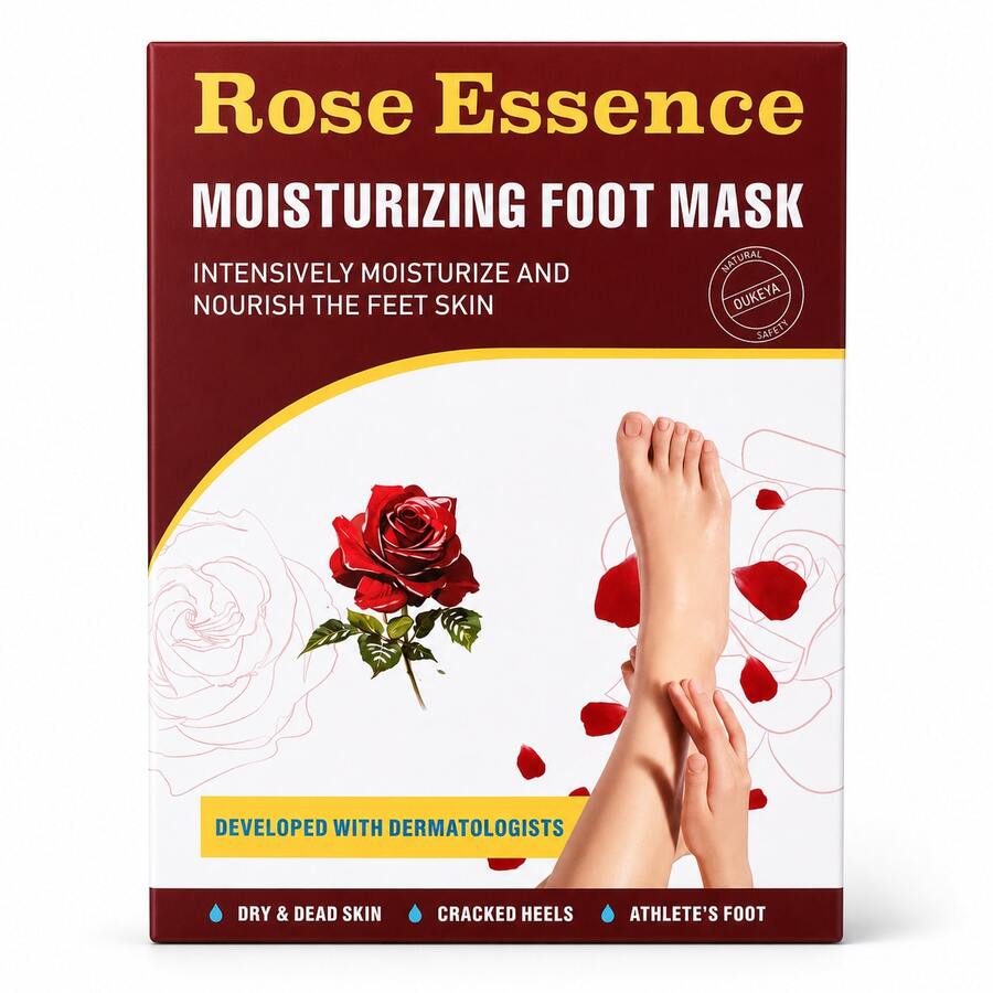 OUKEYA Mascarilla Hidratante para Pies Aroma Rosa, 3 Pares, con Urea, Glicerina, Aceite Mineral y Petrolato, para Pies Secos y Ásperos - 3 pares - Rosa - Ver 1