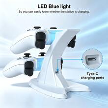 Dual Charging Station For P5 Controllers, Type-C Ports With Blue LED Indicator, Charge & Store 2 Controllers, Stable Non-Slip Base, ABS Black, Perfect For Streamers, Co-Op Players & Organized Gamers - View 4