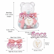 1/6/12pcs Clear Teddy Bear Candy Boxes With Ribbon And Thank You Cards, Suitable For Baby Shower, Gender Reveal, Baptism, Birthday Party Favors - Multicolor - View 8