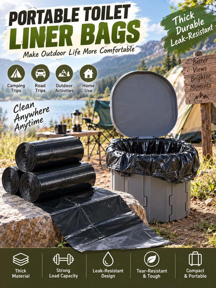 10/30/60/100pcs Thickened Portable Toilet Bags, Extra Large Disposable Camping Toilet Liners For Foldable Toilet, Car Travel, Road Trips, Outdoor Camping, Bedside Commode & Home Us - Black - View 1