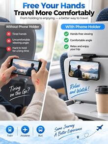 1pc Adjustable Airplane Phone Holder Clip, 360° Rotating Travel Phone Mount, Suitable For Tray Table, Hands-Free, Compatible With Flight, Car, Portable Folding Phone Accessory, Travel Essential - Multicolor - View 4