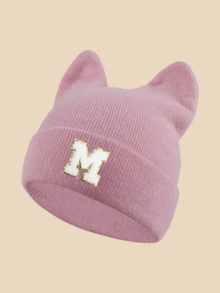 1pc Women's Bunny Ear Hat With Lettering & Cat Ears - Lightweight Warm Brimless Suitable For Winter, Christmas Thanksgiving ,Birthdays Gift - Pink - View 15
