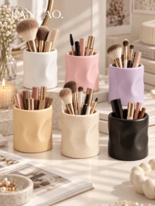 1pc Kawaii Wavy Resin Pen Holder In 6 Colors, Matte & Glossy Finishes, Multi-Use For Stationery & Makeup Brushes, Versatile Desk Organizer For Students & Office Workers - Corrugated Cylinder Storage - View 5
