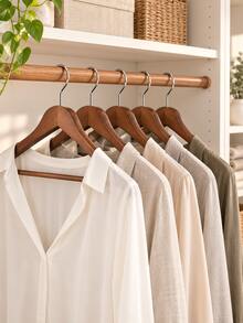 5pcs Natural Wooden Hangers With Non-Slip Bar, Suitable For Clothing Stores And Hotels - View 1