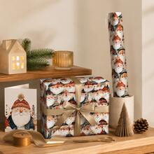 1Roll Vintage Santa Pattern Gift Wrapping Paper, Holiday Present Packaging Roll, DIY Craft Decoration Paper 17in * 196in - Multicolor - View 10