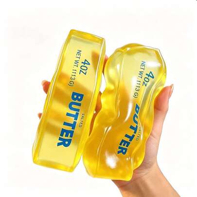 1pc Butter Stick Squeeze Toy, Soft Rubber Non-Slow Rebound, Realistic Butter Block Shape, Stress Relief Squeeze Toy, Children Office Sensory Gift, Valentine's Day Christmas Decoration