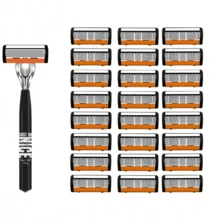2pcs Black NICE Handle 36pcs Replacement Blades 6-Layer Manual Shaving Set | Men's Manual Shaving Set With 6-Layer Stainless Steel Blades | Reusable, Smooth & Comfortable, Clean Shave, Easy To Clean With Direct Rinsing - A - View 17