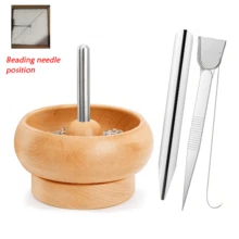 1 Set Beading Spinner + Beading Needle, For Fast Jewelry Making, With Jewelry Scoop Tweezers, Suitable For Designer Bracelet And Jewelry DIY - Wood Color - View 7