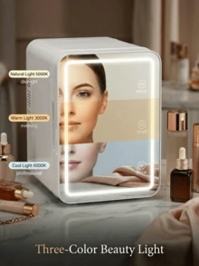 SMEGGEMS 4L Dual-Use Mini Cosmetic Refrigerator, 12V Car/220V Home Cold & Hot Dual Function, 28dB Quiet, With LED Mirror Light, Removable Compartment, Suitable For Skincare, Beverages, Breast Milk, Bedroom And Travel Use - White - View 7