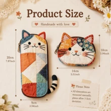 Custom Handmade Kitten Pencil Case & Coin Purse Set, Cartoon Pen Bag With Name, Adorable Patchwork Cat Pattern Pouch, Great Teacher Appreciation Gift, Back To School Supplies Organizer For Students And Craft Lovers - Multicolor - View 8