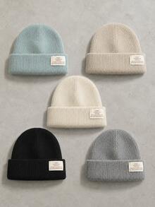 Men's Autumn/Winter Letter Patchwork Knit Beanie Hat, Warm Ear Protection Slouchy Hat, Suitable For Outdoor Travel, Leisure And Skiing - Knitted Hat - View 2