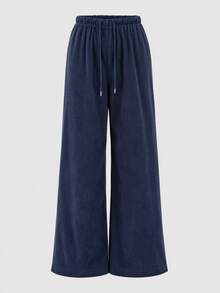 Women's Autumn/Winter Fashion Loose Fit Versatile Corduroy Drawstring Waist Casual Long Pants - Navy Blue - View 7