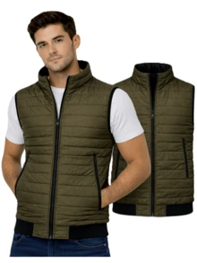 Men's Vest 8MY77-3 In Khaki And Black, Zip Front And Pockets, Urban Lifestyle Outerwear For Everyday Wear - Multicolor - View 1