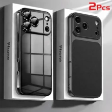 SKJL 2 قطعة بطانية هاتف TPU مطلي بالكهرباء باللون الأسود مع ملصق جلد أسود متوافق مع iPhone 18 18Pro 18Pro Max 17 17Pro 17Pro Max 16 16Pro 16Pro Max 15 15Pro Max 14 14pro Max 13 13Pro Max - الأسود - مشاهدة 2