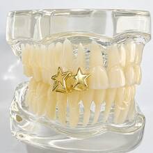 1pc Unique Niche Semi-Glossy Semi-Hollow Metal Hip Hop Teeth Grillz Funny Party Daily Photo Prop Holiday Gift - Multicolor - View 3