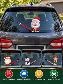 1pc Christmas Windshield Wiper Sticker, Santa Claus Snowman Reindeer Rear Window Decal, Creative Waving Wiper Car Decoration Sticker - Car Exterior Decals - View 1
