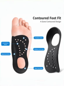 QKC 1 Pair 3/4 Length Arch Support Insoles With Heel Cup And Breathable Ventilation Holes, Lightweight Contoured Foot Inserts, Unisex - Black - View 3
