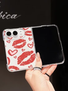 1pc Fashionable, Cute, Simple, High Transparency PC Material, Sexy Red Lip Element Folding Phone Case, Can Protect And Prevent Falling For:SamsungGalaxy Z Fold 8/IPhoneDuo - Clear - View 4