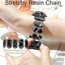 1pc Lightweight Elastic Resin Watch Band, Fashionable And Comfortable, Compatible With Samsung Galaxy Watch Fit 3, Fit5 Pro/Fit4 Pro/Fit5/4/3/2, Watch 10 Pro/8 Pro/9 Pro/Watch 6/5/4 And Other Smartwatches For Men And Women - Black Flower - View 4