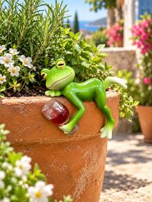 Resin Frog Figurine With Wine Glass, Ledge Hanging Frog Statue, Aquarium Fish Tank Rim Decor, Outdoor Planter Pot Edge Ornament, Patio Yard Garden Fence Railing Decoration, Indoor Home Desktop Display, Landscape Accent Decor For Backyard Balcony - Red Wine Frog - View 5