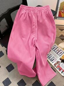 Modcrash Men's Vertical Striped Corduroy Long Pants, Loose Straight Leg Design Comfortable, Loose Fit Suitable For All Body Types Outdoor Casual Home Wear - Pink - View 6