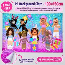 Roblox 1pc PE Cartoon Print Decorative Backdrop Cloth, Rectangular Scene Setting Fabric For Party Decoration, Celebration Decor, Photo Booth, Birthday Party, Suitable For Wedding, Birthday, Party, Outdoor Camping, Reusable - Roblo Girl Backdrop - View 8