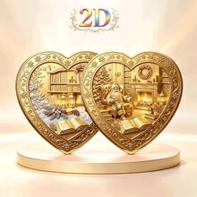 2D 3D Santa Claus Heart-Shaped Double-Sided Color Printed Commemorative Coin, Suitable As Holiday Gift, Desktop Decoration, Collection And Play, Christmas Theme Decor - Collectible Coin - View 4