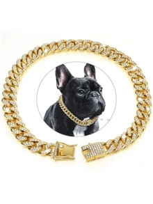 1pc 13mm Shiny Pet Necklace, Lightweight Material, Decorative Dog Collar, Full Rhinestone Fashion Pet Necklace, Pet Decorative Chain Accessory, Suitable For Small, Medium, Large Dogs And Cats, Perfect For Daily Wear And Party, Pet Birthday Gift - Gold - View 5