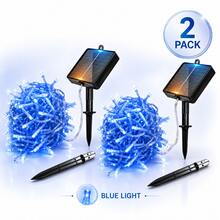 2pcs Solar Powered Blue Icicle String Lights, Outdoor Solar Powered Curtain Fairy Lights, 8 Flashing Modes, Auto On/Off, Blue LED Hanging Lights, Suitable For Garden, Yard, Fence, Eaves, Porch, Holiday Party Decoration - Blue - View 14