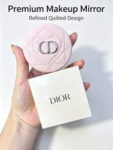 Dior Round Compact Mirror, Pink Faux Leather Quilted Stitching Craftsmanship, 3D Metal CD Logo, Flip Cover Double-Sided Mirror Design, Convenient For Touch-Ups On The Go, Small Round Pocket Size, Luxury Makeup Accessory - Pink Mirror - View 8