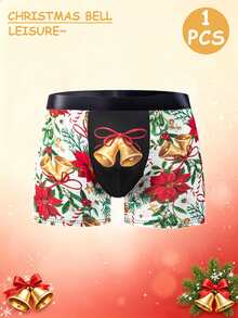 1PC Christmas Bell Floral Print White Men Boxer Underwear Elegant Festive Underwear - Multicolor - View 1