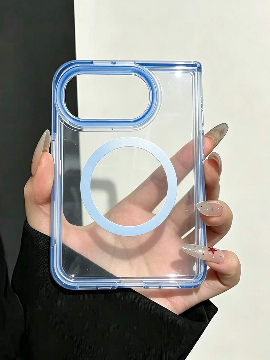 奢華親膚感透明透光磁吸保護手機殼，相容 iPhone 18 Duo Ultra Fold，支援無線充電，防震耐衝擊保護後蓋 - 淺藍色 - 查看 1