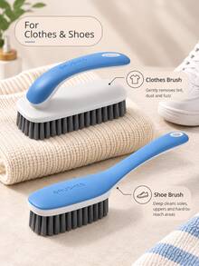 2 Pieces Cleaning Brush Set, Clothes Brush And Shoe Brush Combo With Long Handle Design And Comfortable Grip, Suitable For Daily Garment Care, Shoe Cleaning And Home Organization, Blue White Household Cleaning Tools - / - View 6