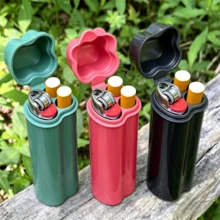 Nuevo regalo, Estuche para cigarrillos con encendedor integrado, diseño impermeable y hermético, portátil para uso en viajes, útiles escolares - Verde - Ver 2