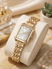 Women's Gift Watch Gentle Vintage Square Roman Numeral Dial Casual Quartz Wristwatch + Jewelry Set, Perfect Choice For Daily Wear, Valentine's Day, Anniversary, Birthday Gift, Watch Box Not Included - White - View 2