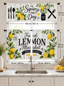 1 Set Lemon Floral Kitchen Window Valance, American Country White Wood Grain Polyester Rod Pocket Short Curtain, "Squeeze The Day" Text & Tableware Print Small Curtain, Suitable For Cafe, Restaurant, Cabinet And Ins Style Home Decor - Multicolor - View 3