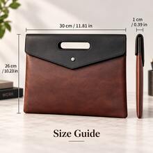 Fashionable Document Clutch Bag, Crazy Horse Leather Retro Colorblock Envelope Pouch, Street Style Handbag, Business Lightweight Organizer Bag, Unisex - Coffee Brown - View 10