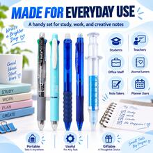 5PCS Writing Set, 2 Multi-Color Ballpoint Pens + 2 Erasable Gel Pens + 1 Syringe Highlighter, 0.5mm Smooth Retractable Pens For Students, Teachers, Office, Notes And Journaling - Multicolor - View 7