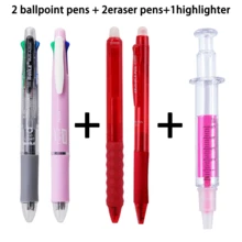 5PCS Writing Set, 2 Multi-Color Ballpoint Pens + 2 Erasable Gel Pens + 1 Syringe Highlighter, 0.5mm Smooth Retractable Pens For Students, Teachers, Office, Notes And Journaling - Multicolor - View 12