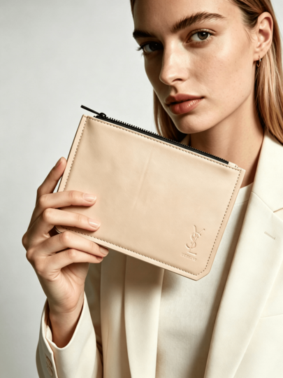 Yves Saint Laurent YSL Saint Laurent Bolsa de Maquillaje de Lujo en PU Blanco Crema, Bolsa de Almacenamiento Portátil con Logotipo Grabado Minimalista, Organizador de Cosméticos y Artículos de Tocador para Viajes, Clutch Diario para Mujeres