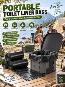 10/30/60/100pcs Thickened Portable Toilet Bags, Extra Large Disposable Camping Toilet Liners For Foldable Toilet, Car Travel, Road Trips, Outdoor Camping, Bedside Commode & Home Us - Black - View 5