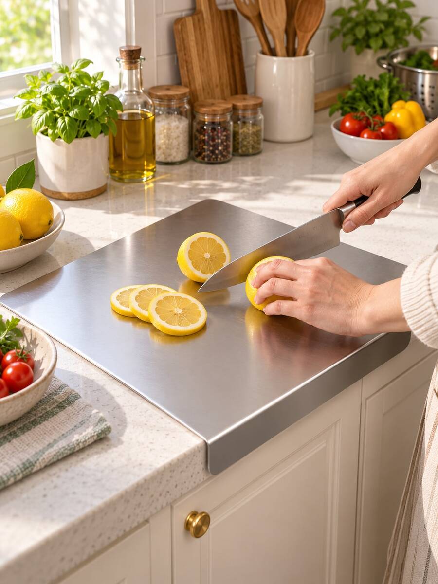 2/1pc Large Stainless Steel Cutting Board, Kitchen Use, Commercial, Non-Slip Double-Sided