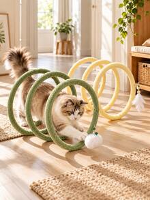 Foldable Cat Tunnel Spiral Interactive Toy With Detachable Bell, Indoor Self-Play Training Device, Mouse Feather Cat Teaser Wand, Kitten Energy-Burning Activity Tube, Crinkle Sound Pet Supplies, Ferret Rabbit Puppy Exercise Accessory Set - Multicolor - View 5