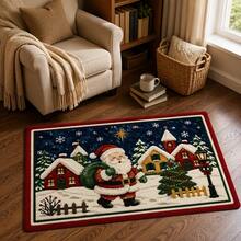 1pc Christmas Santa Claus Winter Village Scene Rectangular Door Mat, Suitable For Front Door, Entrance, Porch, Hallway, Perfect For Christmas Holiday Home Decor, Made Of Soft Skin-Friendly Plush Fabric, Non-Slip Bottom, Durable And Easy To Clean Floor Mat - Multicolor - View 5
